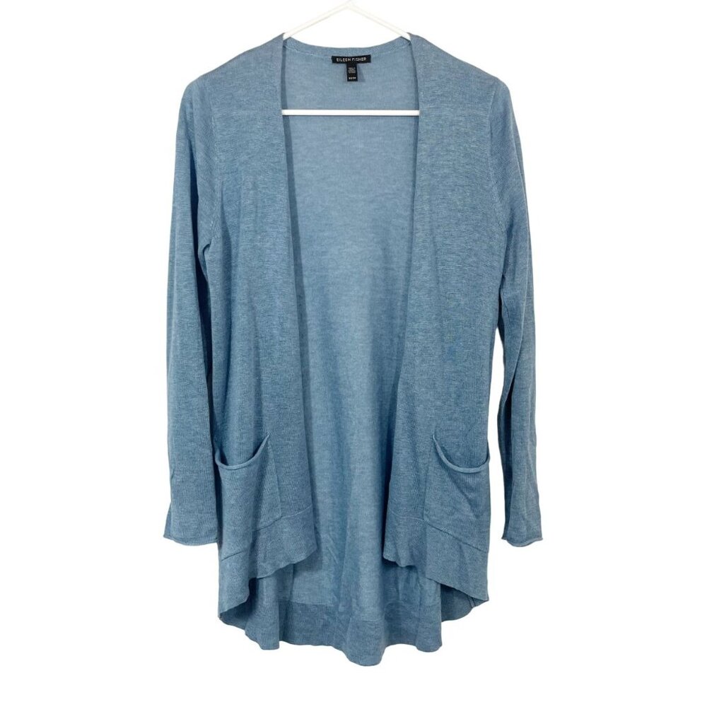 Eileen Fisher Lyocell Wool Open Front Cardigan Light Blue - Size XS